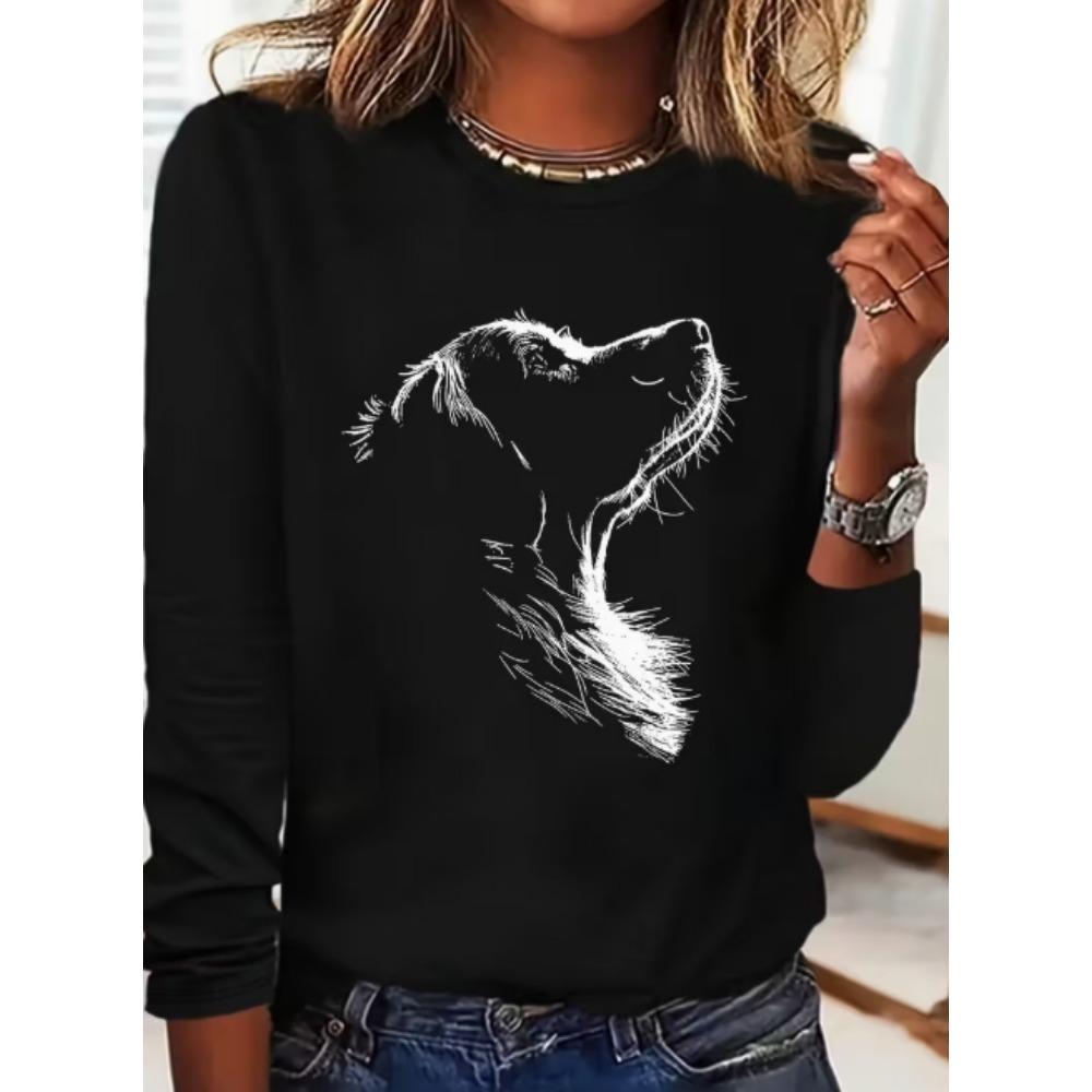 Women's T-Shirt Casual Long Sleeve Stripe Pattern Print Crew Neck Female Oversized Clothing Outdoor Vintage T Shirts