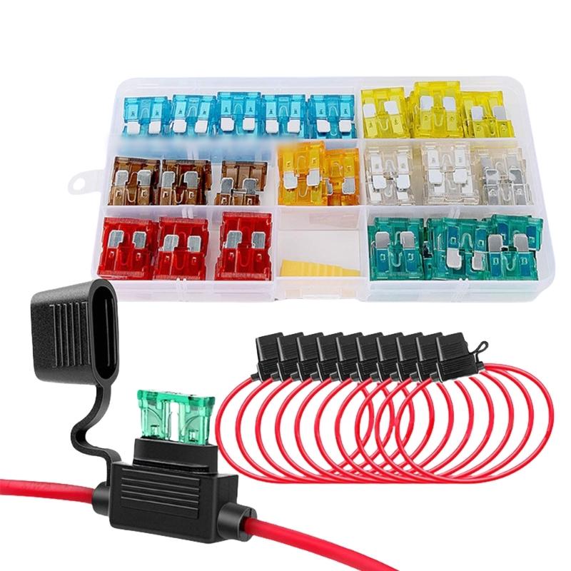 

130pcs Car Fuses Holders Set 12/16AWG Wire Accessory for Automotive Use Includes 14 Assorted Standard Flat Fuses 1