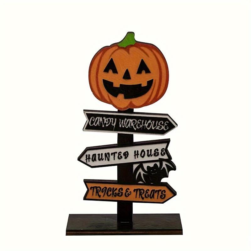 Halloween Pumpkin Letter Wooden Ornament, Tree Shaped Ghost Desktop Display, Halloween Desktop Decoration