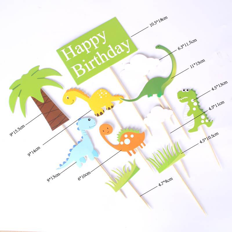 Cartoon Dinosaur Theme Cake Toppers Cute Dino Balloon Decorations Banner Tableware Set Birthday Party Supplies Baby Shower Favor