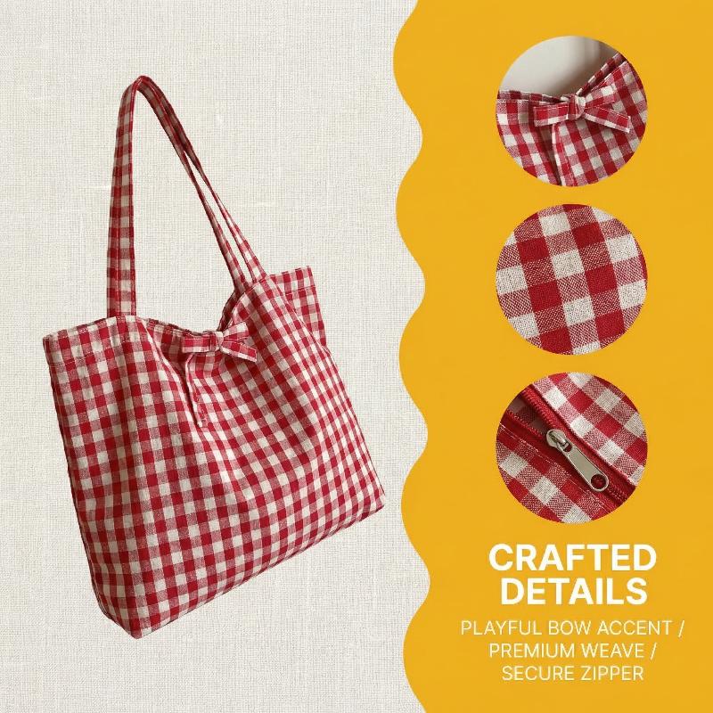 Fresh Plaid Pattern Shoulder Bag Comfortable Lightweight Shopping Bag Casual Large Capacity Tote for Women Daily Use Accessory