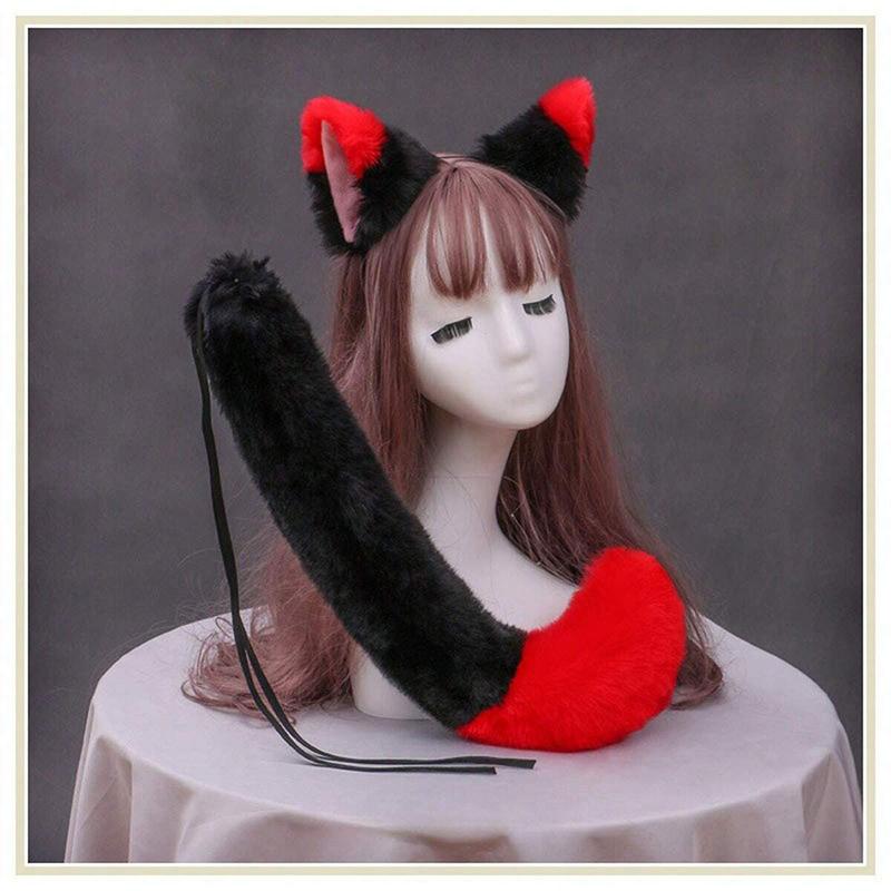 Masker Feest Pluche Kattenoren en Staart Set Schattige Anime Zoete Lolita Pluizige Vosstaart Oren Haarbanden Cosplay Accessoires Bont Rekwisiet