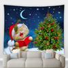 Șemineu de Crăciun Tapiserie mare Pom de Crăciun Om de zăpadă Pisica de desene animate Noapte Cer înstelat Pătură murală agățată