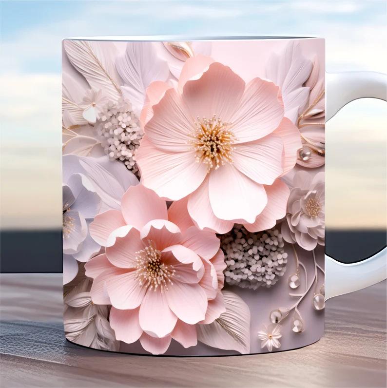 3D Spring And Summer Spring Flower Butterfly Butterfly Diamond Ceramic Coffee Mug Water Cup