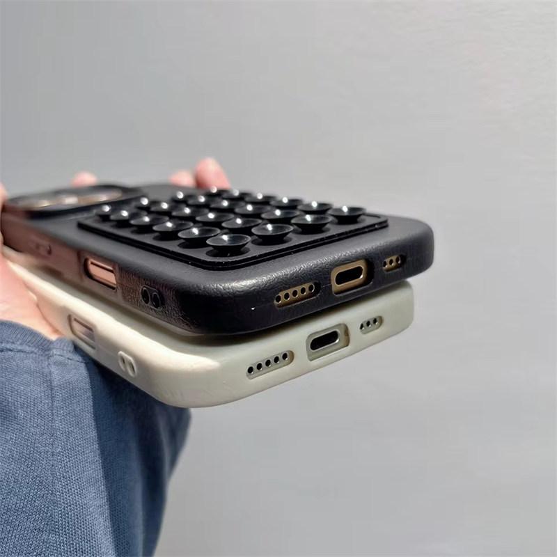 Luxury 3D Suction Cup Stand Litchi Pattern Phone Case For iPhone17 16 15 14 Plus 13 12 11 Pro Max XR X XS Soft Shockproof Cover