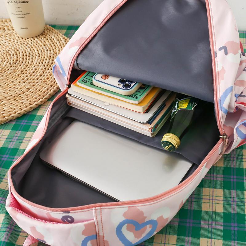 Women's Love Backpack Set Student Large Capacity School Bag Women's Four-Piece Backpack with Pen Bag