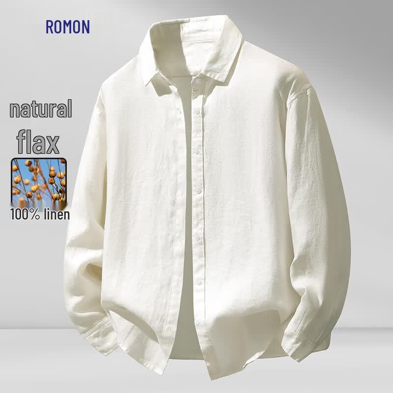 

Luomeng Men s 100% Linen Long-Sleeve Business Casual Shirt L