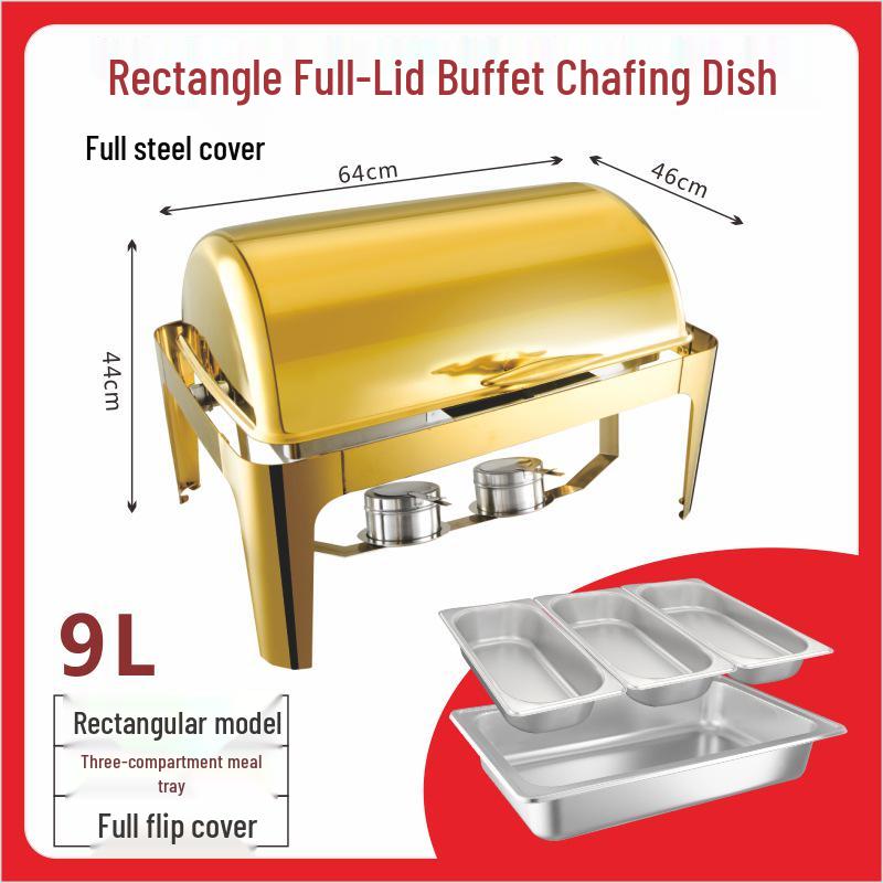 Gold-Plated Stainless Steel Chafing Dish with Glass Lid