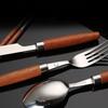 304 Edelstahl Besteck, Gabel, Löffel, Essstäbchen, Holzgriff, Westliches Essen Geschenk, Küchengeschirr komplette Sets