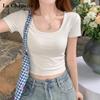 Damska kwadratowa bluzka crop top La Chapelle z czystej bawełny