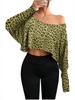 2026 Leopard Print Off-shoulder Cropped Long-Sleeve Top for Women