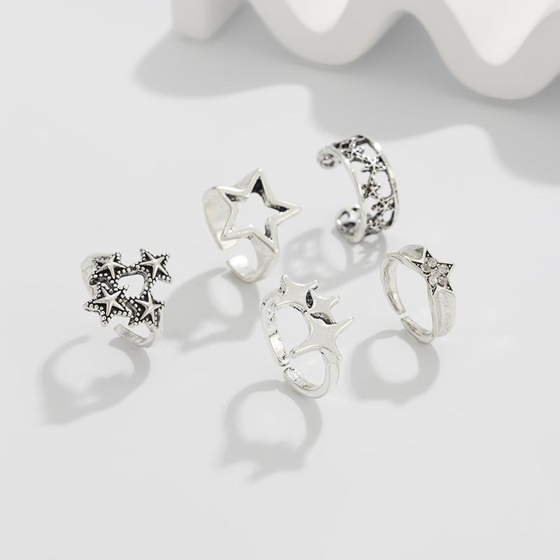 5Pcs/Set Creative Personalized Stars Open Rings For Men Goth Adjustable Knuckle Ring Jewelry