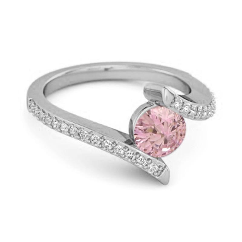 Pink Topaz Contemporary Pavé Bypass Ring - 925 Sterling Silver