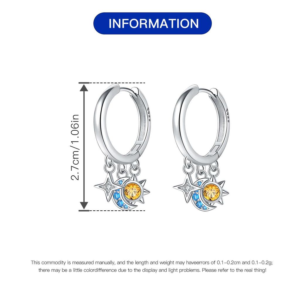 925 Silver Star Moon Sun Tassel Earrings Jewelry Versatile Hoop Earrings For Women Jewelry Fine Birthday Party Gifts