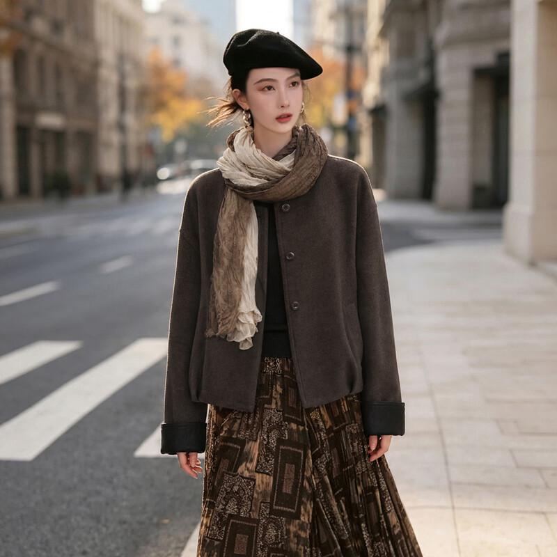 Bailuyu Relaxed Fit Cropped Jacket with Scarf Collar