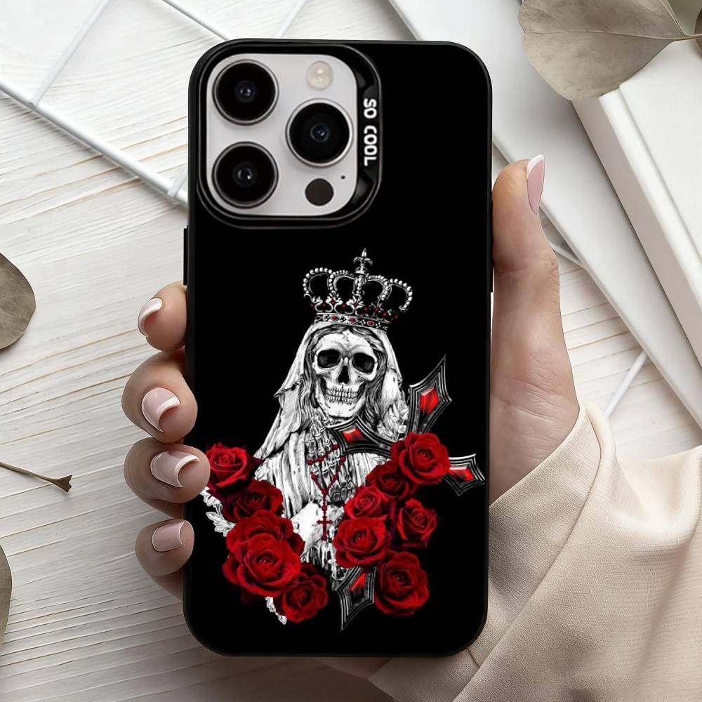 Santa M-Muerte P-print-T Phone Case For iPhone17,16,15,14,13,12,11 Plus,Pro Max Black Candy silver phone case