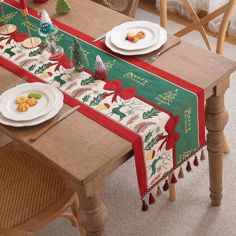 Christmas Color Table Flag American Retro Christmas Restaurant Atmosphere Decoration Tassel Cover Edge Cabine Bed Tail Flag New