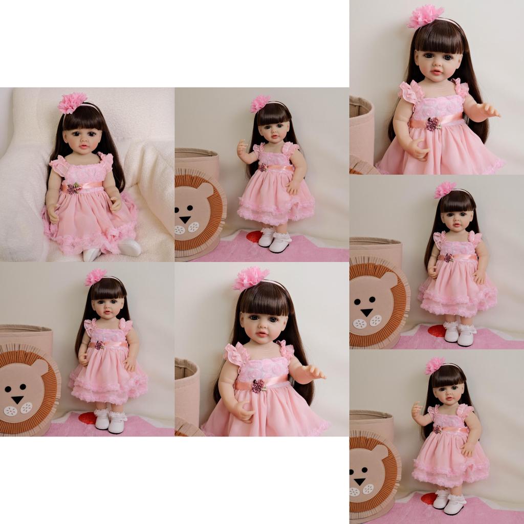 Bambola Reborn Completamente in Silicone con Vestito Rosa e Decorazione Floreale per il Compleanno dei Bambini