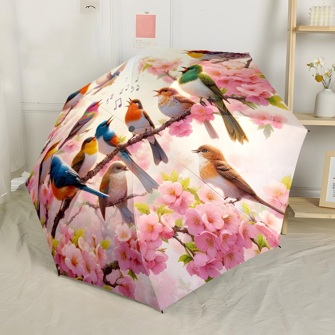 

Floral Birds Mandala Design Outdoor Automatic Umbrella with 8-Rib Sturdy Construction for Outdoor Daily Use Compact Folding Umbrella