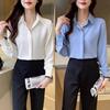 Hong Kong Style Plus Size White Pointed Collar Shirt for Women - 2026 New Slimming Long Sleeve Top