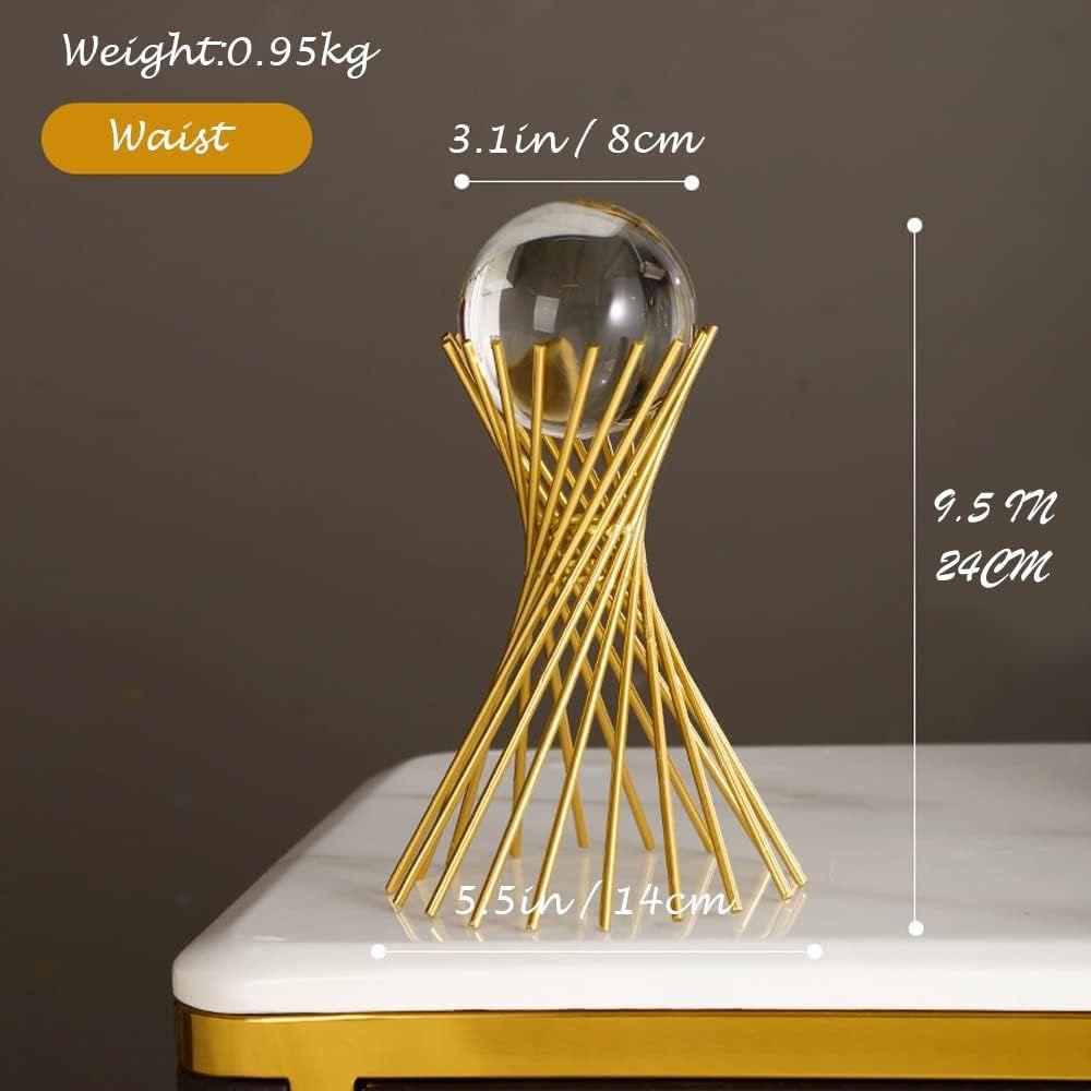 Fantasy Clear Crystal Ball With Gold Art Deco Stand | Light Luxury Crystal Sphere For Photography, Ornaments, Bookcase Decor