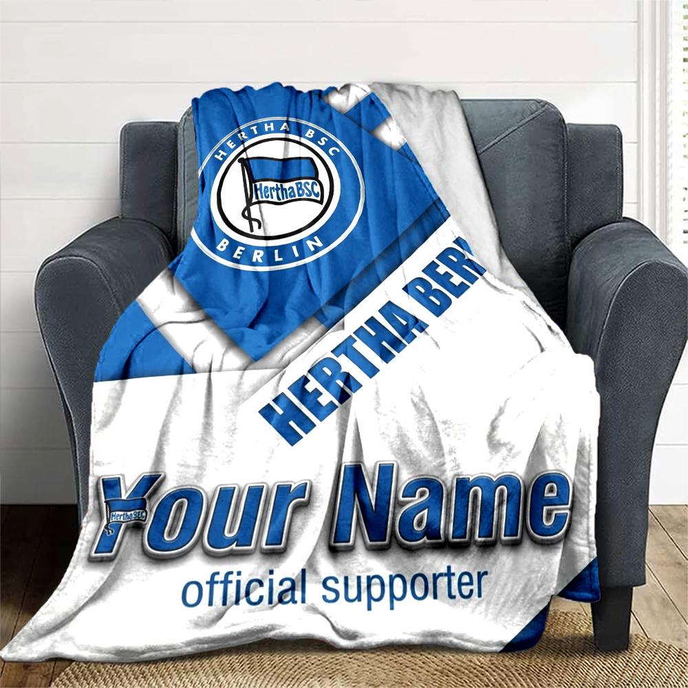 Name Custom Hertha BSC logo Print Flannel Blanket High Quality Warm Comfortable Cover for All Seasons Perfect for Gifts Home Decor