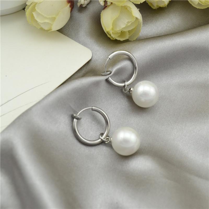 

Women s Fashion Dangle Earrings: Titanium Steel Hoops with 925 Silver Hooks & Imitation Pearls, No-Piercing Ear Clips