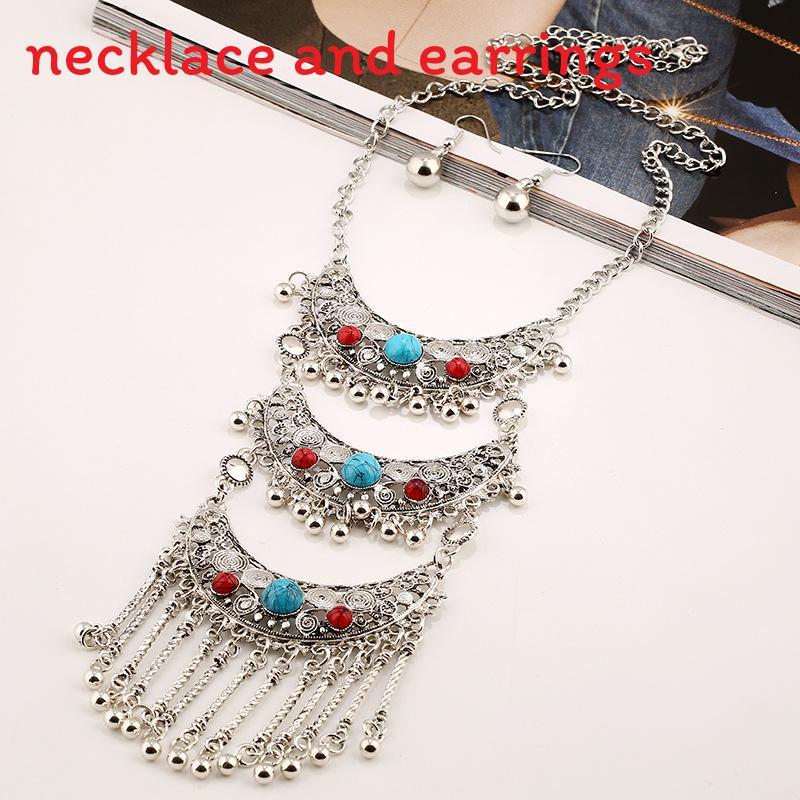 

Ethnic Style Multi Layer Design Simulation Gemstone Decoration Women Necklace For Spring Fashion Silver Color