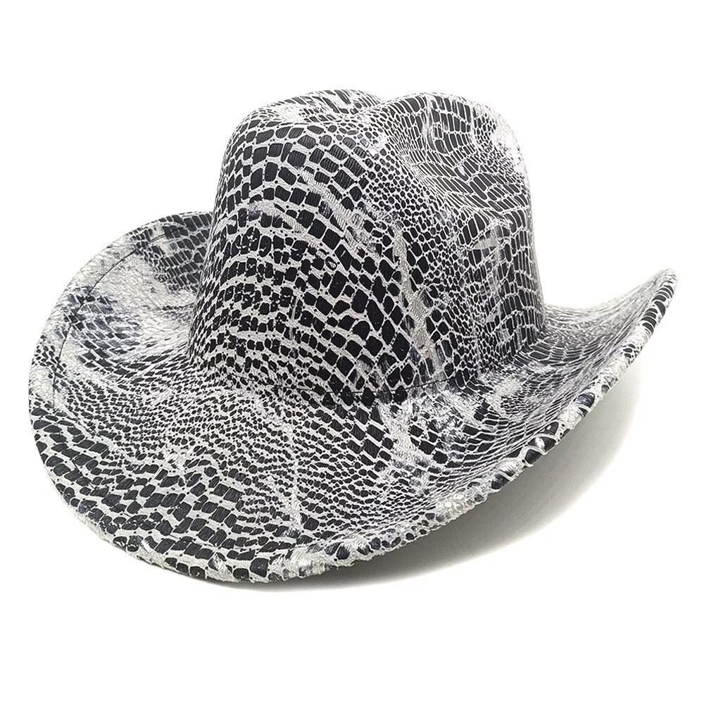 JYL TS DIY Crocodile Print Cowboy Hat Unisex PU Western Jazz Hat Faux Leather