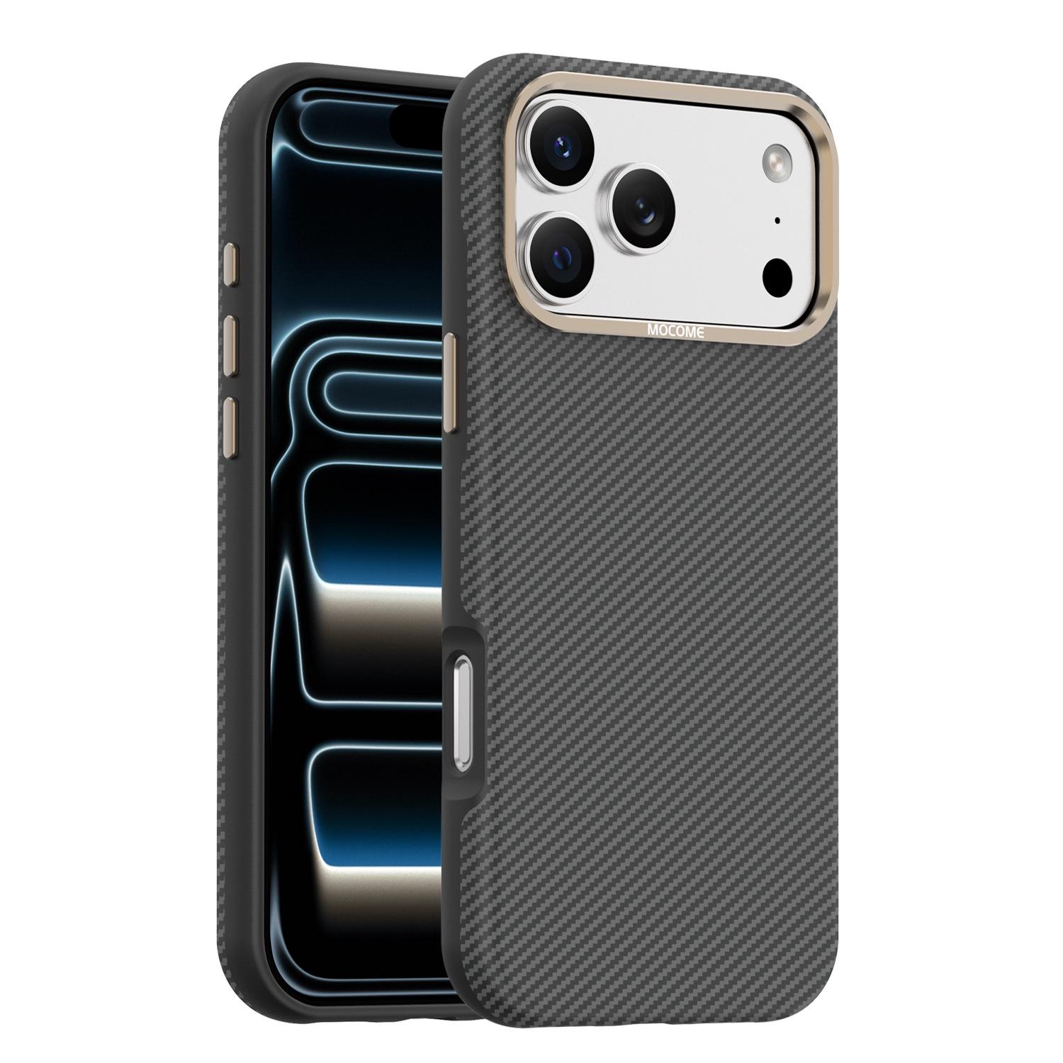 

Kevlar Pattern iPhone 17 Case with N52 Magnets and Metal Buttons 16Promax