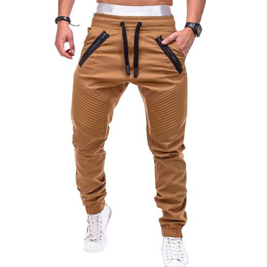 Winter Men Pants Drawstring Elastic Waist with Pockets Zipper Decor Joggers Loose Ankle-banded Solid Color Outdoor Trousers Pleated Sweatpants