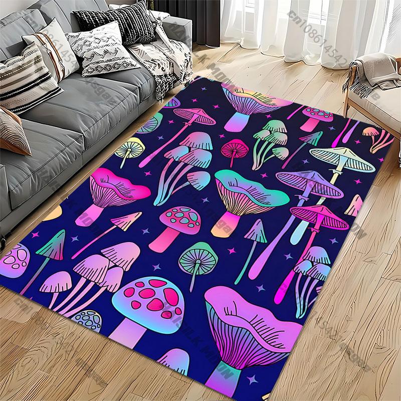 Colorful mushrooms with starry background carpet Yoga living room room decor children's crawling mat doormat area rug