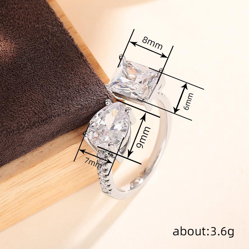 New 925 Silver Pear Cut Emerald cut Simulated Diamond Wedding Party Vintage Adjustable Ring Fine Jewelry Gifts