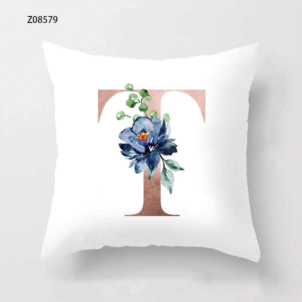 Pink Initials A B C Pillowcase Alphabet Flowers Home Sofa Decor Cushion Cover Living Room Bedroom Bed Decorative Pillow Cover