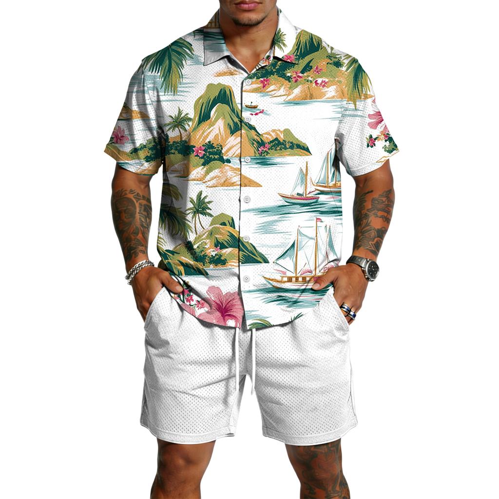 Herren Casual Leichtes Atmungsaktives Kurzarmhemd und Shorts Set