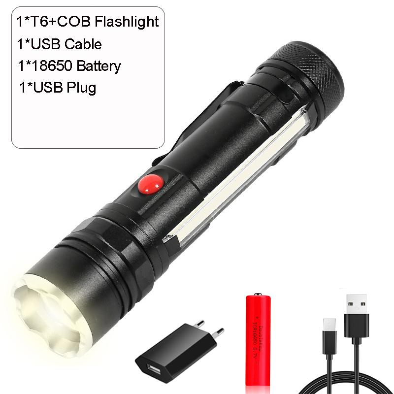 Powerful LED Flashlight with Magnet Portable Auto Repair Light 18650 Rechargeable Flashlights Waterproof Torch with Side Light