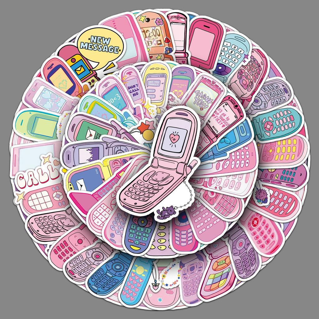 50 Retro Mobile Phone Graffiti Stickers Personalized Cartoon Pink Y2K Decorative Suitcase Mobile Phone Case Stickers