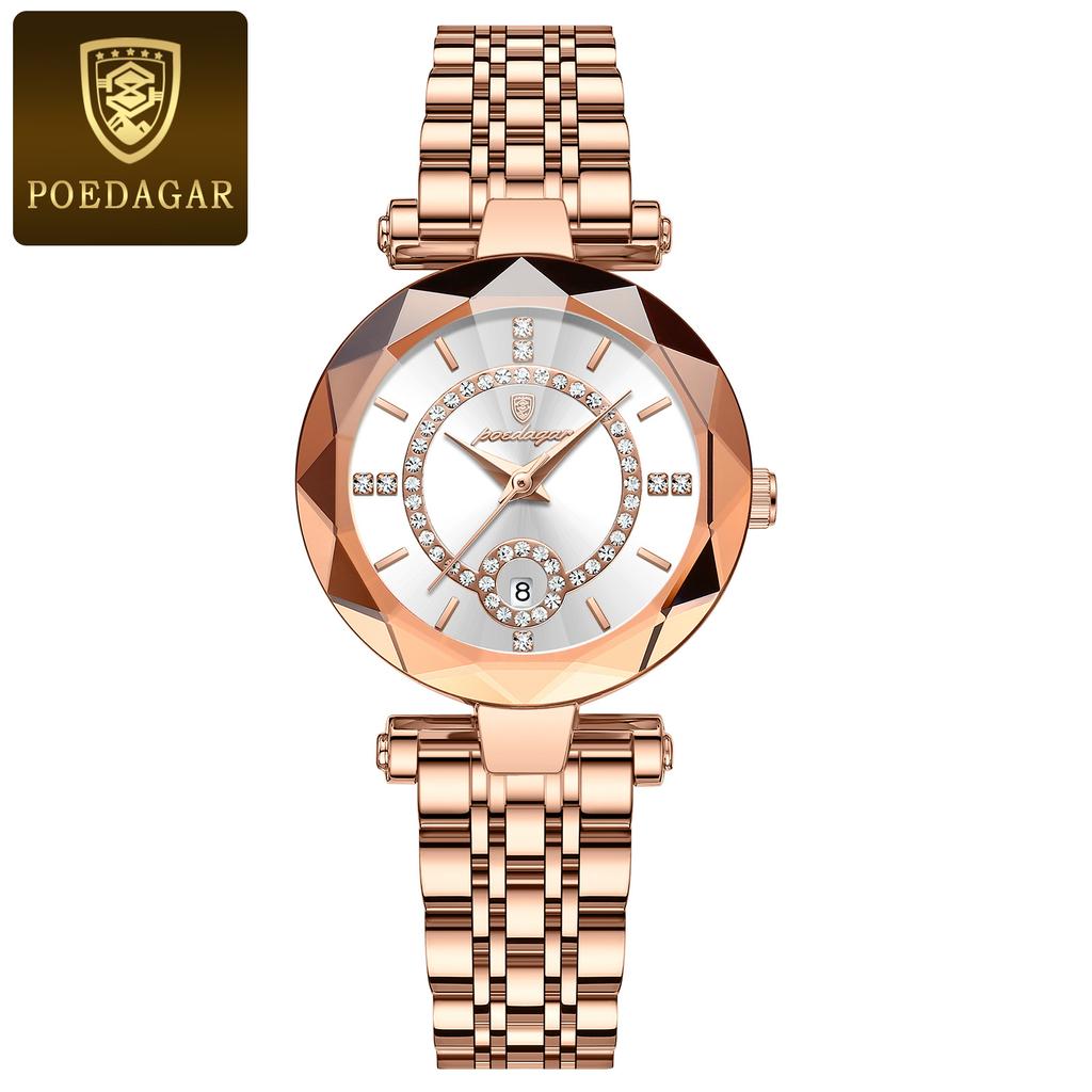 POEDAGAR Luxury Brand Women's Watches Waterproof Stainless Steel Date Ladies Wristwatch Fashion Elegant Quartz Watch Reloj
