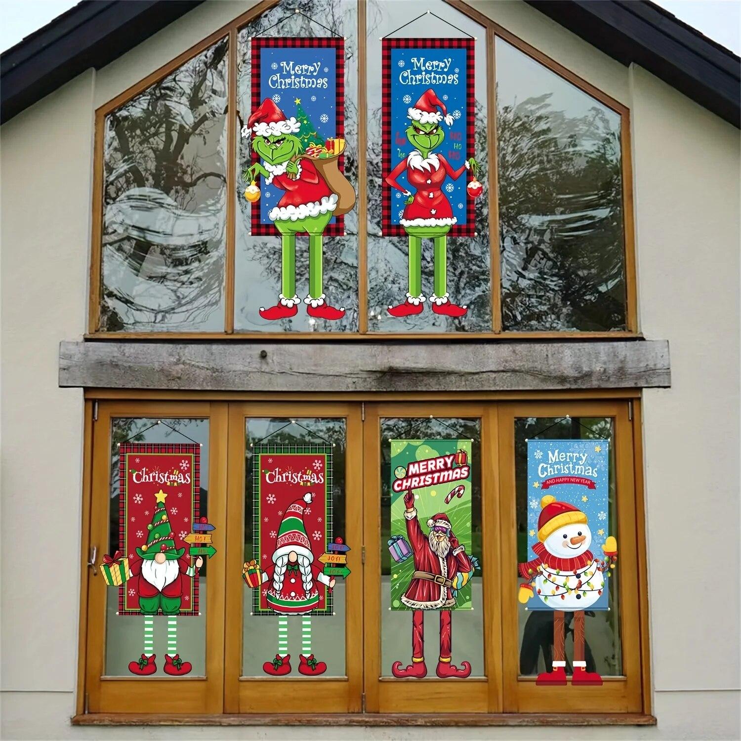 

1pc Merry Christmas Door Hanging Signs Holiday Cloth Hanging Flags Holiday Ornaments