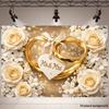 2D Golden Rings and White Roses Photo Booth Background