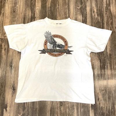 Vintage 1991 Harley-Davidson 3D Badge Flying Eagle T-Shirt Men's White