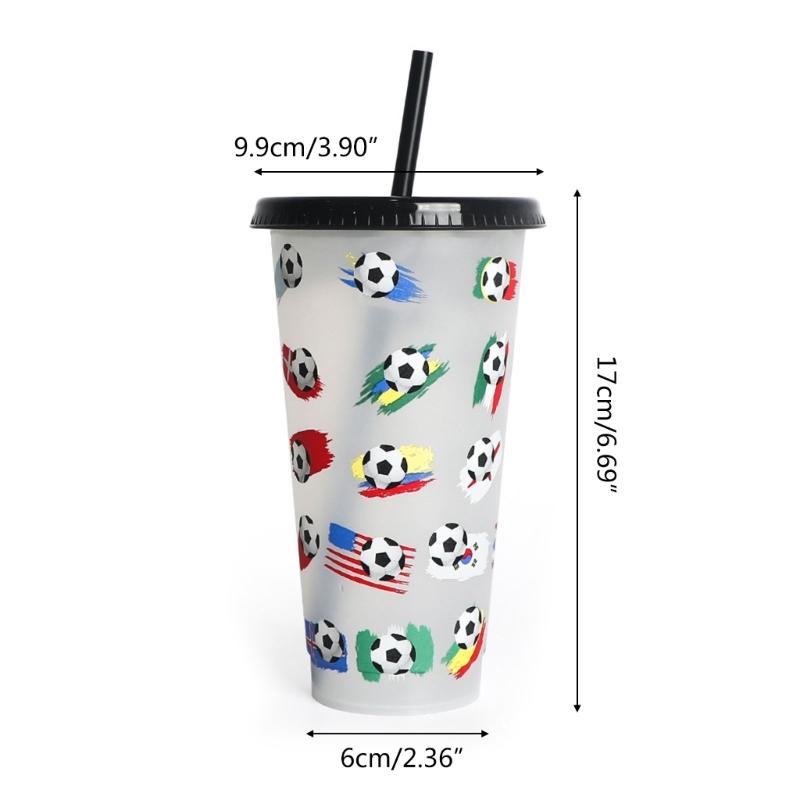 Color-Changing Water Bottle Portable Travel Mug Football Flag Water Drinking Cup with Straw & Lid Plastic-Tumblers