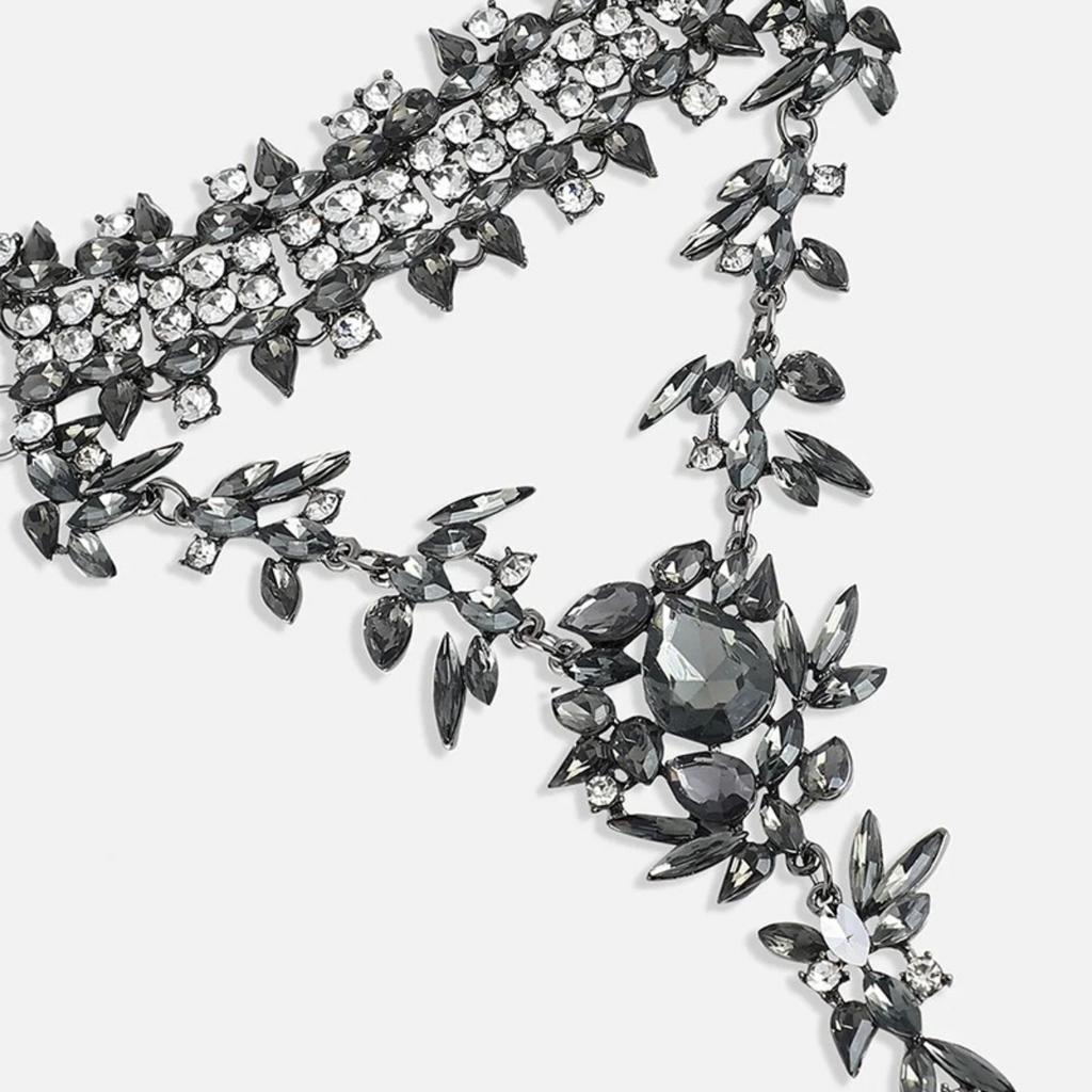 Statement Women's Geometric Choker Necklace, Gun Black Rhinstone Collarbone Chain for Party & Evening