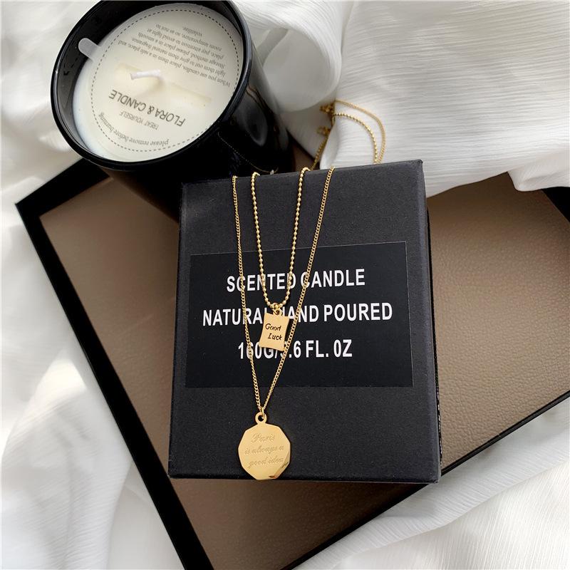 Titanium Steel Double Layer Letter Pendant Necklace for Women - Cool Style Clavicle Chain, Good Luck Charm.