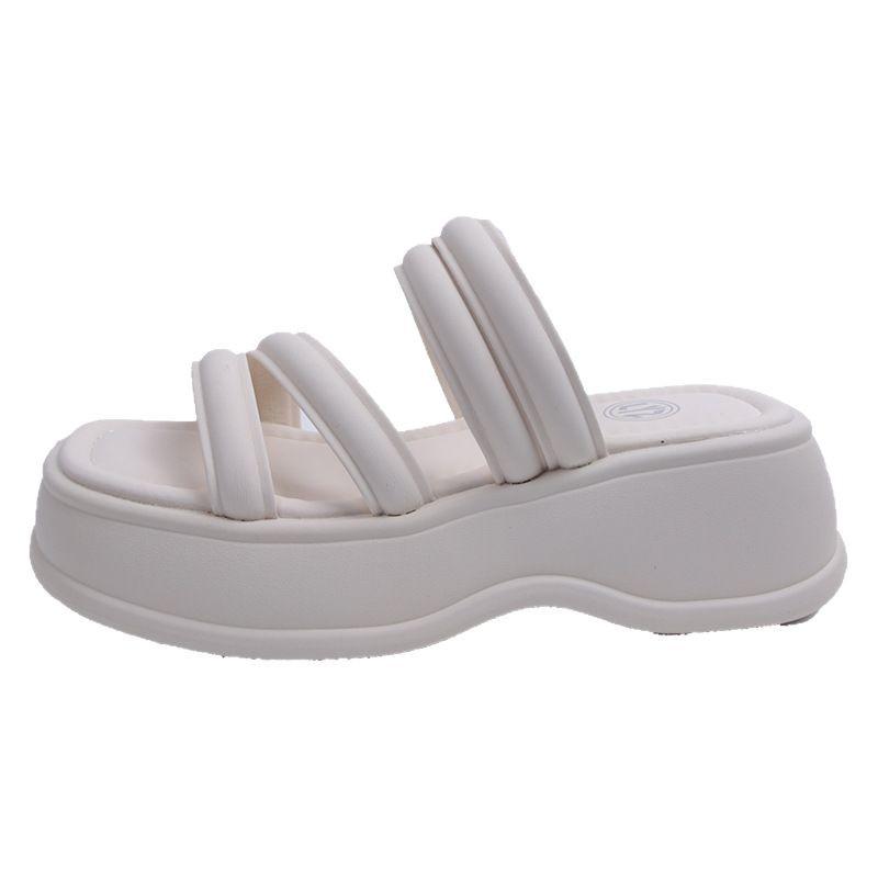 Women's 2025 summer simple niche open-toed sandals wearing thick-soled cool slippers, Xiaomi loves one-word drag to show height women's shoes