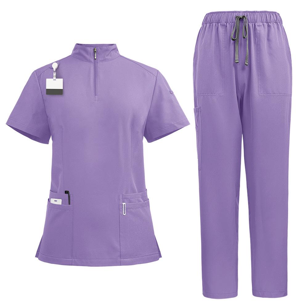 Ensemble de Blouses d'Infirmière 2 Pièces Vêtements de Travail Confortables pour Médical pour Infirmière Médecin Personnel Hospitalier Combinaison Jogger avec Haut Multipoche + Pantalon Extensible