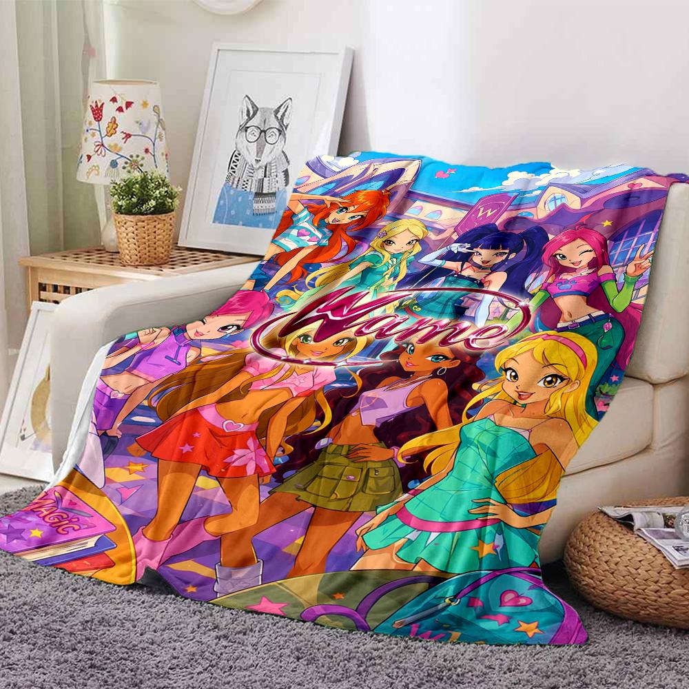 Custom Name Winx Club Theme Printed Blanket Perfect For Couch Bed Travel Outdoor Use Machine Washable Cozy Durable