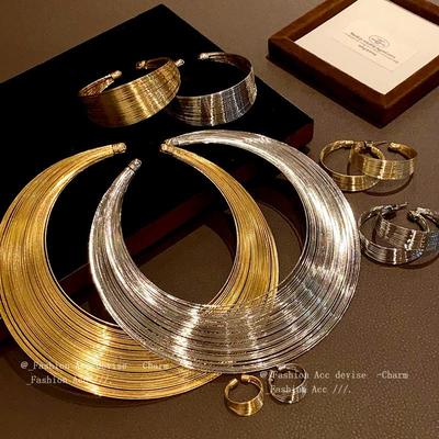 Metal Ring Layered Clavicle Necklace - European & American High-End Cold Style Women's Jewelry