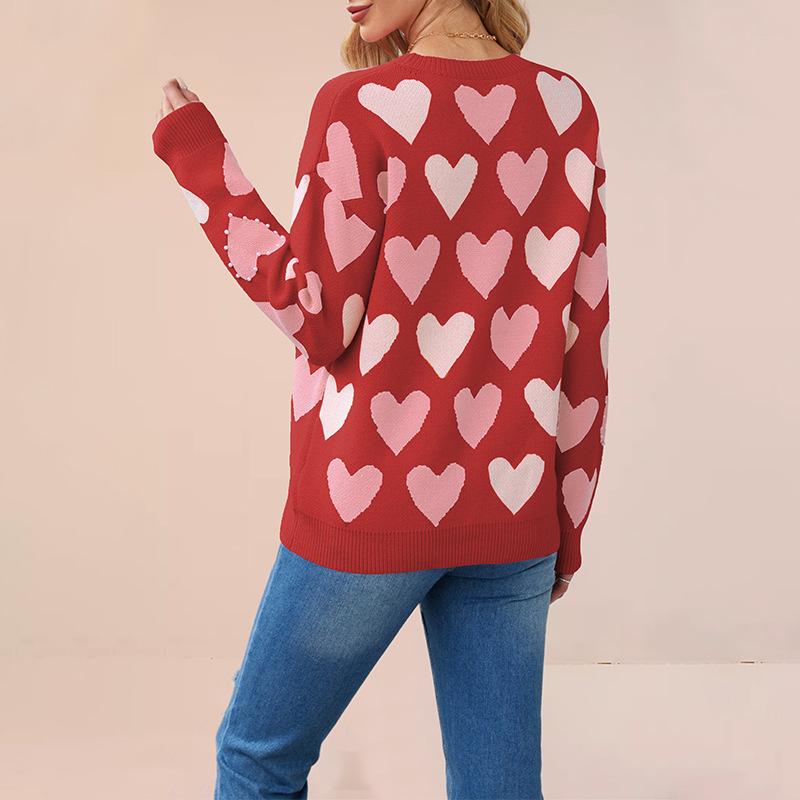 YYFS Damen Mode Lässig Herbst Winter Liebesbrief Druck Langarm Rundhals Oberteile Damenbekleidung Wollstrickwaren Pullover