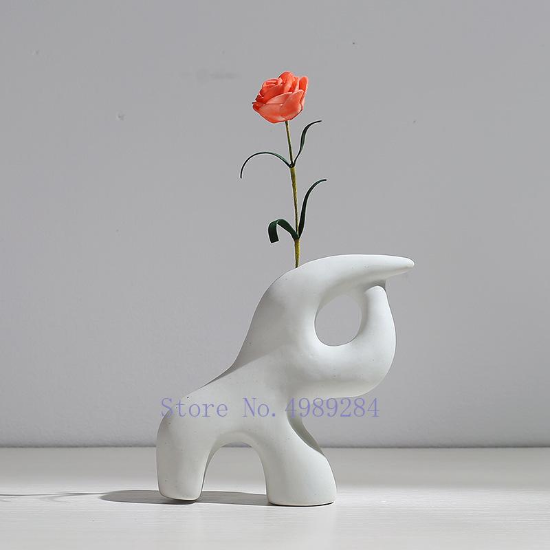 Keramikvase Abstraktes Blumenarrangement Hydroponische Bastelarbeiten Ornamente Moderne Heimdekorationszubehör Weiße Vasen Dekoration